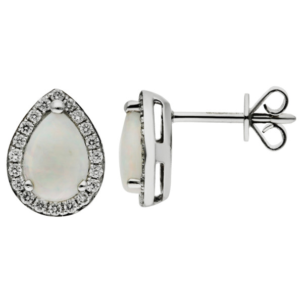 18ct White Gold Opal & Diamond Halo Earrings
