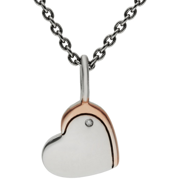 Sterling Silver, Diamond & Rose Gold Vermeil Heart Necklace