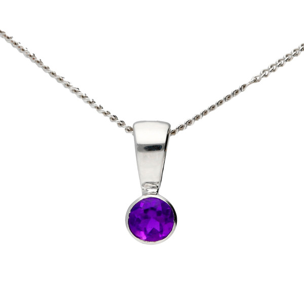 9ct White Gold 0.30ct Amethyst Rub Over Solitaire Pendant 