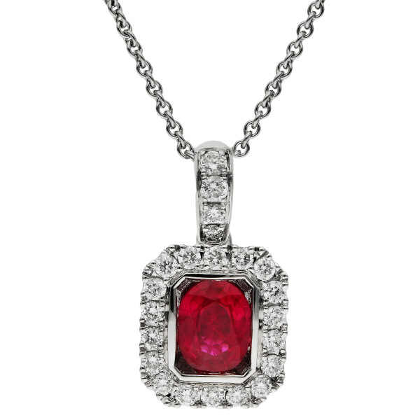 18ct White Gold Diamond & Ruby & Pendant