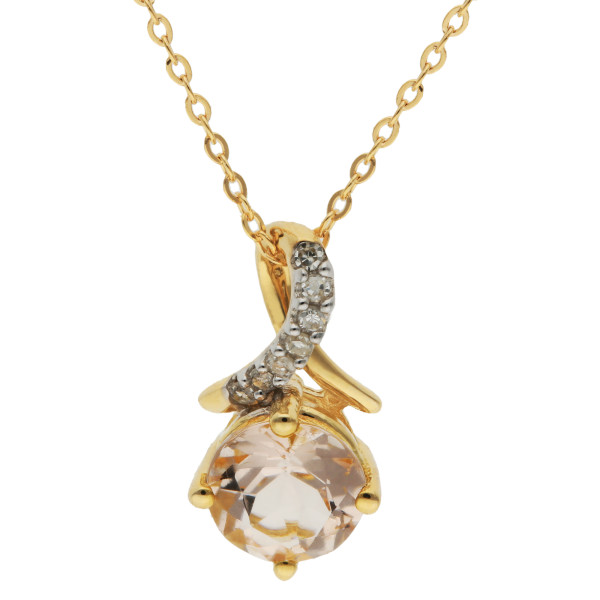 9ct Yellow Gold Morganite & Diamond Pendant