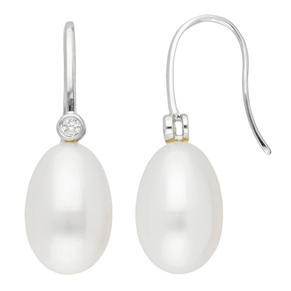  18ct White Gold Freshwater Pearl & Diamond Earrings