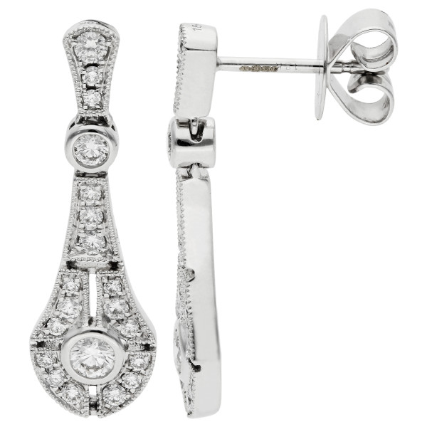 18ct White Gold Diamond Heirloom Drop Earrings