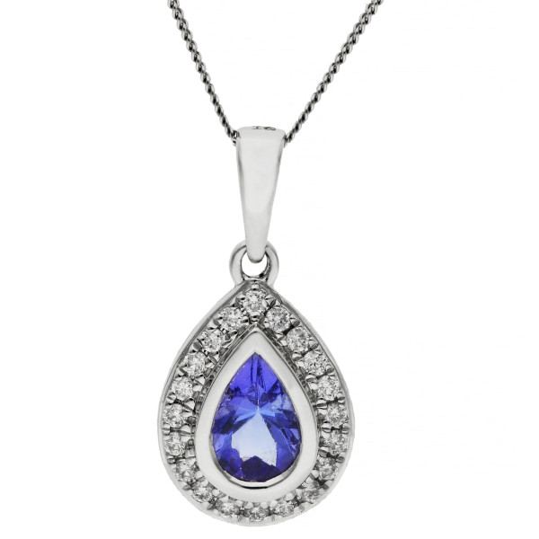 18ct White Gold Tanzanite & Diamond Pear Cluster Pendant