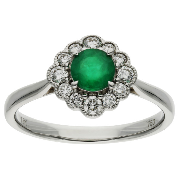 18ct White Gold 0.40ct Emerald Cluster Ring