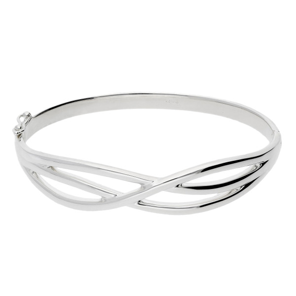 Sterling Silver Cross Over Design Hinged Bangle