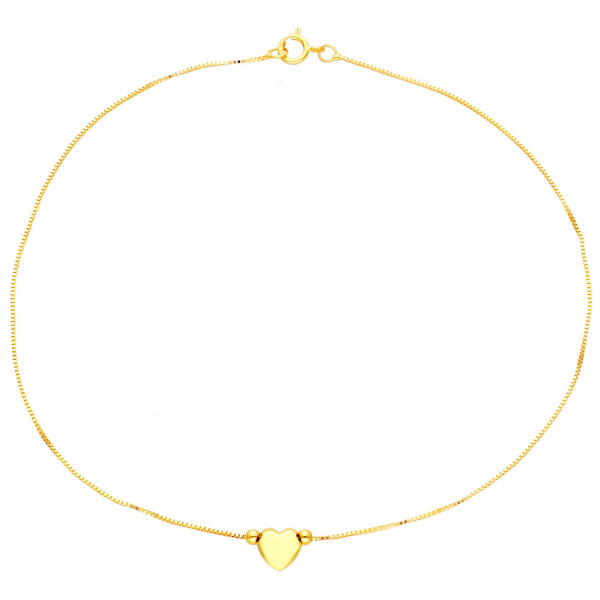 9ct Yellow Gold Heart Box Chain Anklet