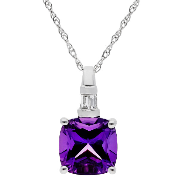9ct White Gold Amethyst & Diamond Fancy Pendant Necklace