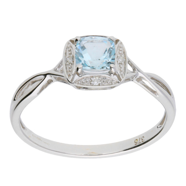 9ct White Gold Aquamarine & Diamond Dress Ring