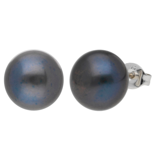 Silver 10mm Freshwater Black Button Pearl Earrings