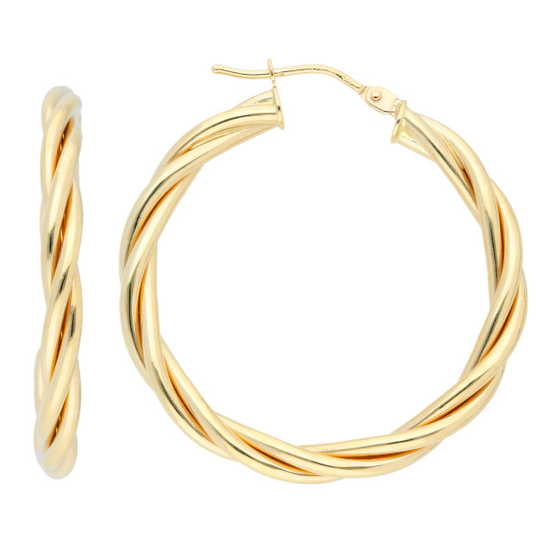9ct Yellow Gold Twisted 30mm Hoop Earrings