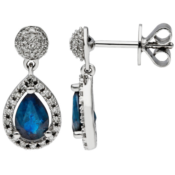 18ct White Gold Sapphire & Diamond Pear Shape Drop Earrings