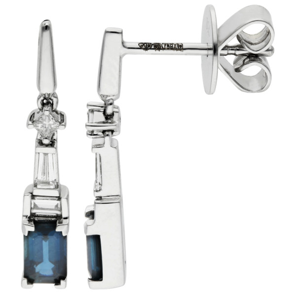 18ct White Gold Diamond & 0.80ct Sapphire Earrings