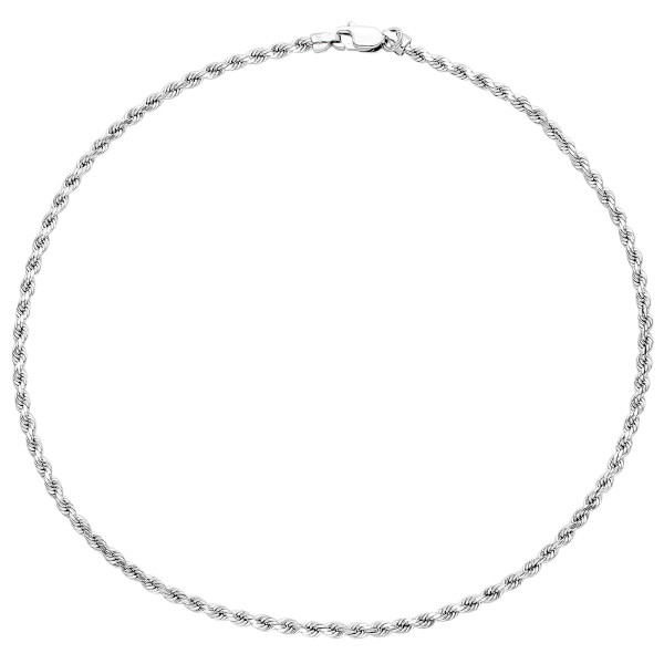 9ct White Gold Hollow Diamond Cut Rope Anklet