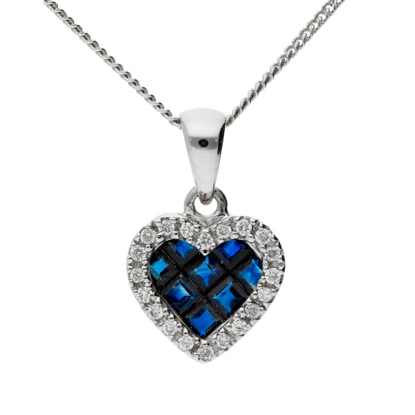 18ct Yellow Gold 0.35ct Sapphire & 0.10ct Diamond Fancy Heart Pendant