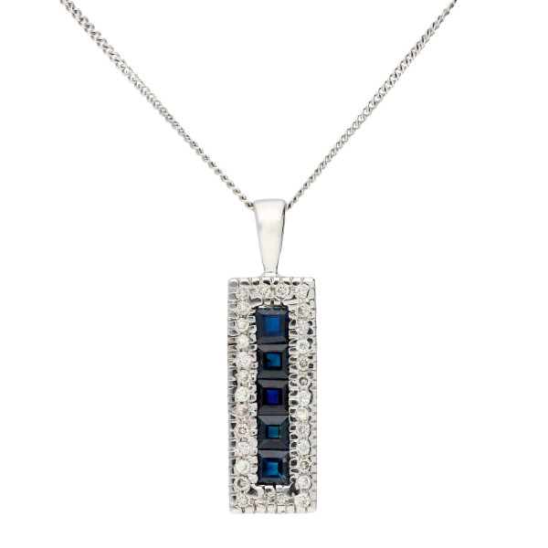  9ct White Gold Sapphire & Diamond Pendant