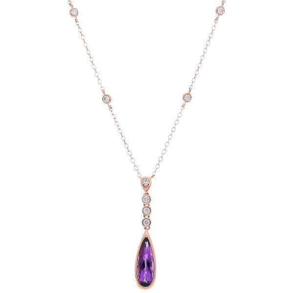 9ct Rose Gold Amethyst & Diamond Fancy Drop Necklace