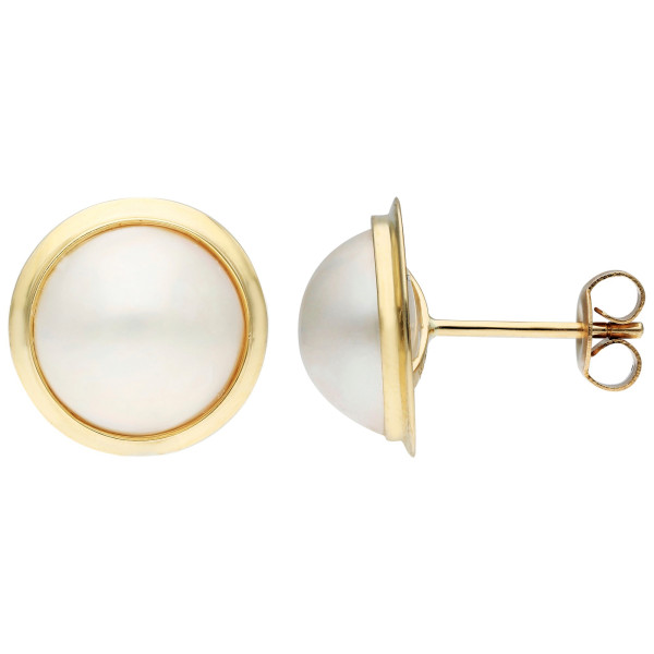 9ct Yellow Gold 10-11mm Mabe Cultured Pearl Stud Earrings