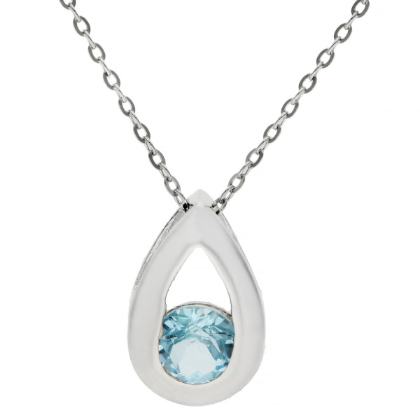 9ct White Gold Blue Topaz Pear Drop Pendant