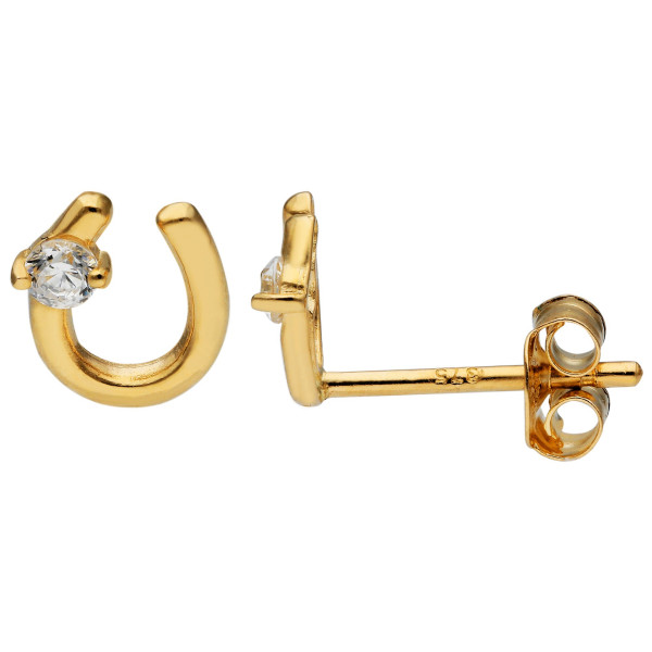 9ct Yellow Gold Cubic Zirconia Horseshoe Stud Earrings