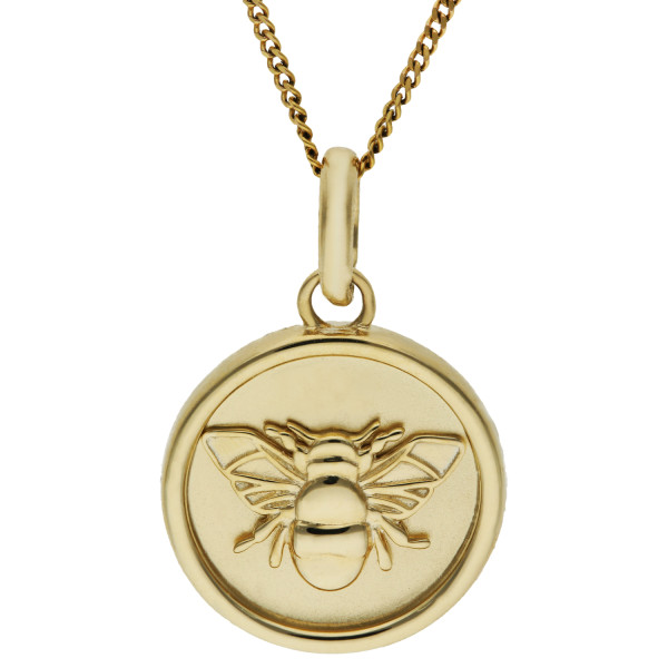 Engravable 9ct Yellow Gold Bee Medallion Disc Pendant