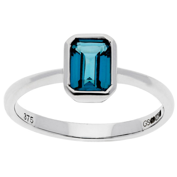 9ct White Gold London Blue Topaz Octagon Solitaire Ring