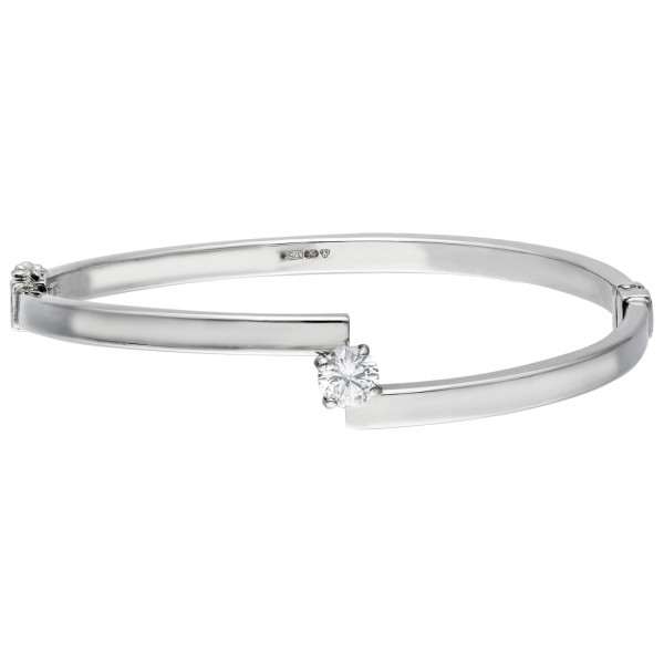 9ct White Gold & CZ Hollow Hinged Bangle