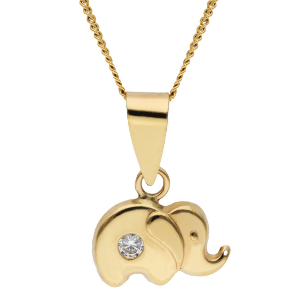9ct Yellow Gold CZ Satin Elephant Pendant