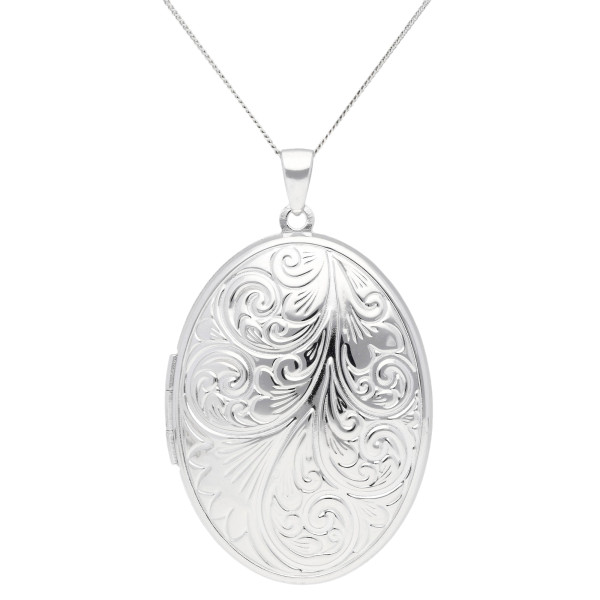 Sterling Silver Large Oval Embossed Locket
