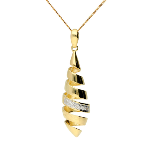 9ct Yellow Gold Diamond Spiral Drop Pendant