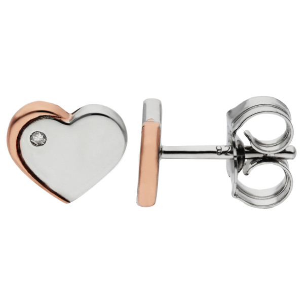 Sterling Silver, Diamond & Rose Gold Vermeil Heart Stud Earrings