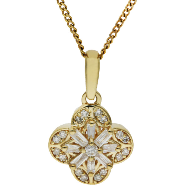 9ct Yellow Gold Diamond Quatrefoil Pendant