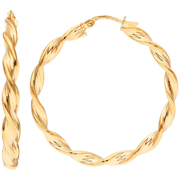 9ct Yellow Gold 36mm Twisted Chunky Hoop Earrings