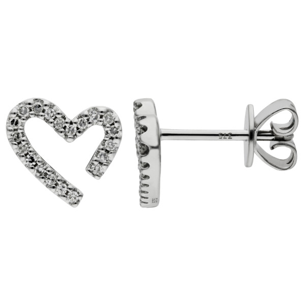 9ct White Gold Diamond Heart Earrings