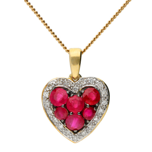 9ct Yellow Gold Ruby And Diamond Heart Pendant