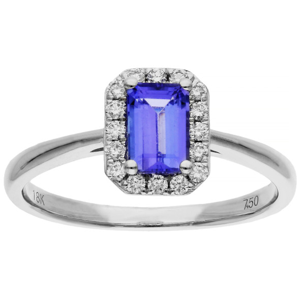 18ct White Gold 0.65ct Tanzanite Halo Ring