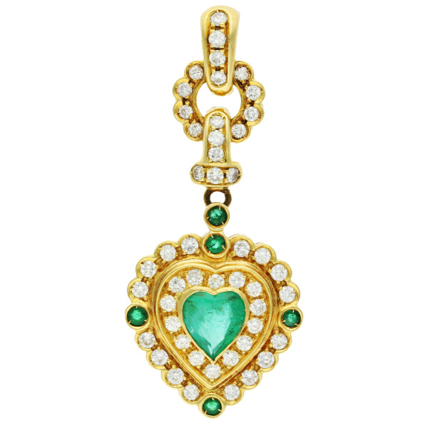 18ct Yellow Gold Diamond & Emerald Heart Pendant