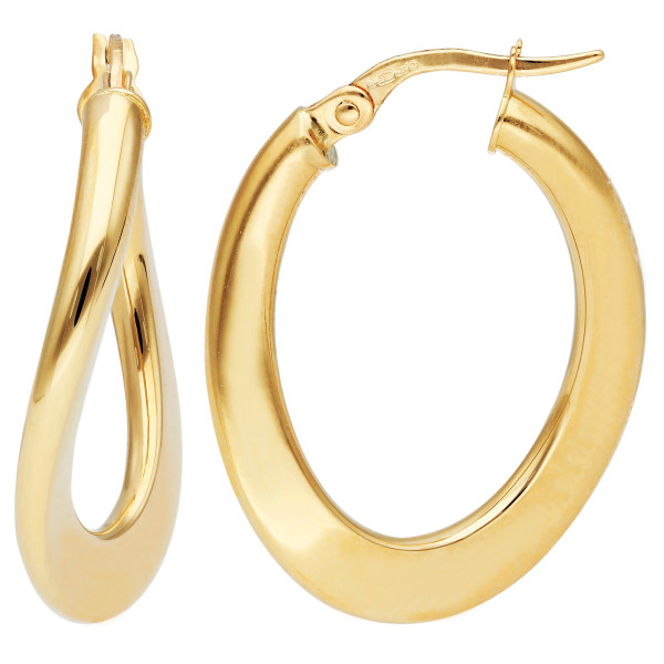 18ct Yellow Gold Oval Twist Creole Hoop Earrings