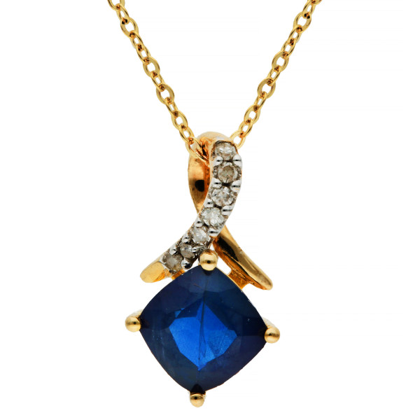 9ct Yellow Gold Sapphire & Diamond Pendant
