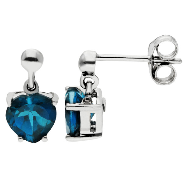 9ct White Gold London Blue Topaz Heart Drop Earrings