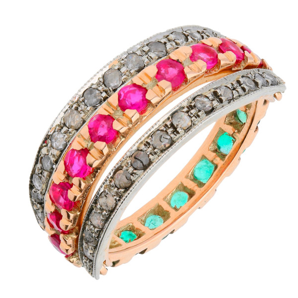 Handcrafted Italian Ruby Sapphire & Diamond Hinged Eternity Ring