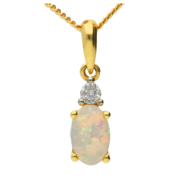 18ct Yellow Gold 0.30ct Opal & Diamond Fancy Pendant