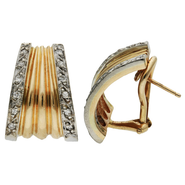 Pre-Owned 14ct Yellow Gold Diamond Fan Clip Earrings