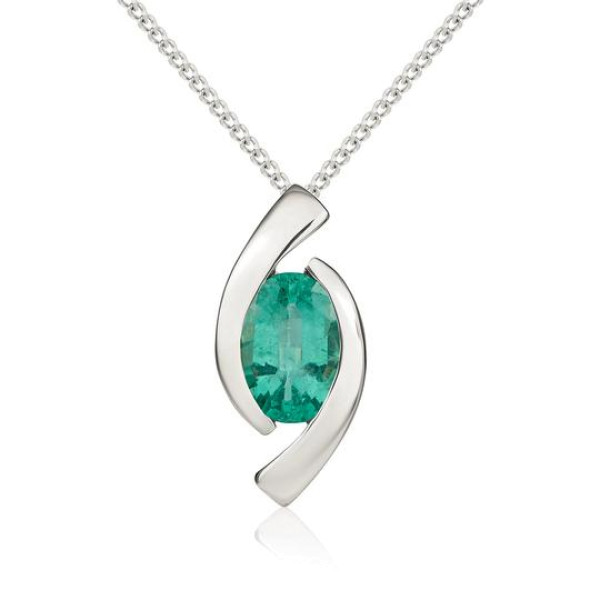 9ct White Gold 0.30ct Emerald Pendant