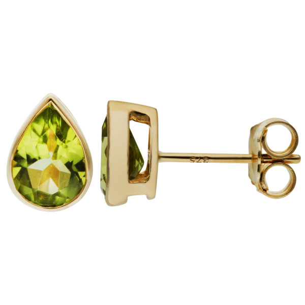 9ct Yellow Gold 7mm Peridot Solitaire Pear Shape Stud Earrings 