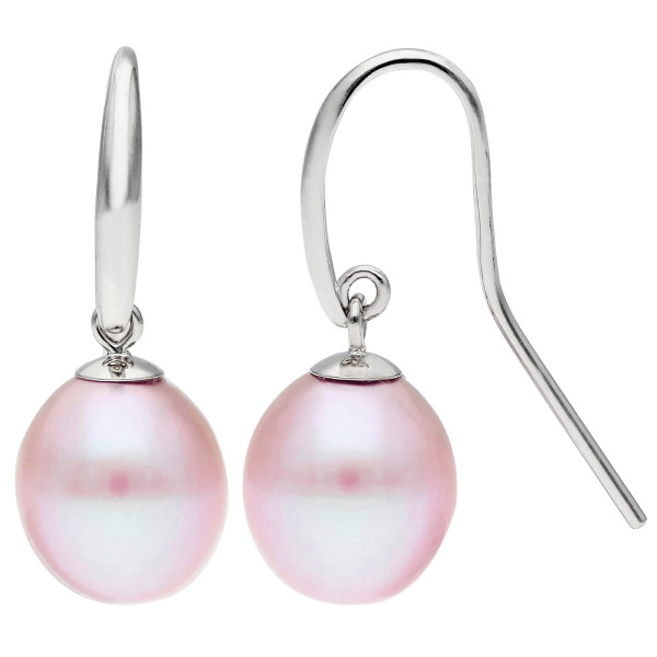 9ct White Gold 9-10mm Pink Teardrop Cultured River Pearl Drop Earrings