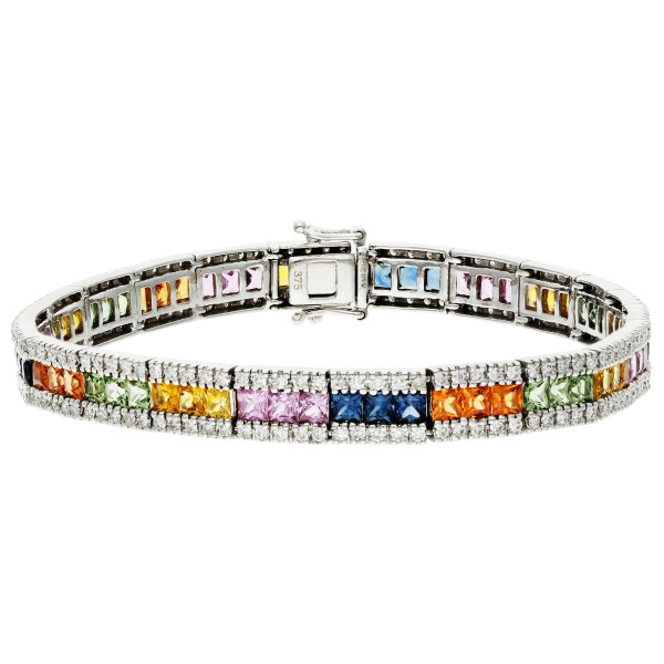 9ct White Gold Diamond & 6.66ct Rainbow Sapphire Bracelet