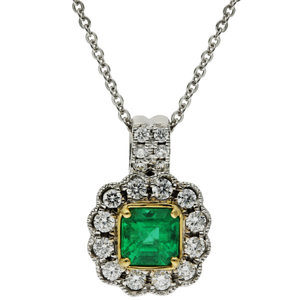 18ct Gold Diamond & 0.33ct Emerald Necklace