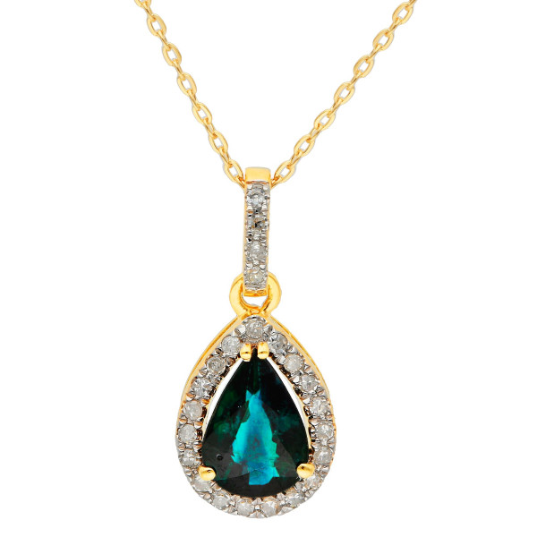 18ct Yellow Gold Sapphire & Diamond Pear Shape Pendant