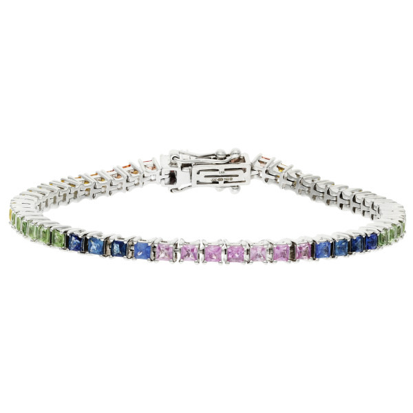 18ct White Gold Rainbow Sapphire Tennis Bracelet